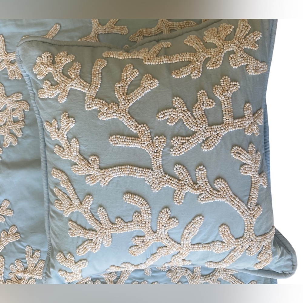 Set of 3 Beaded Coastal Coral design pillow covers Beach accent  home decor